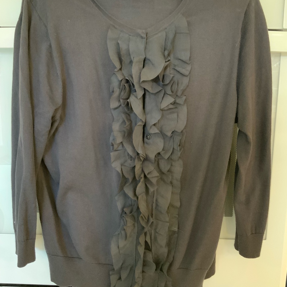 Chic Ruffled Gray Sweater - Picture 1 of 5